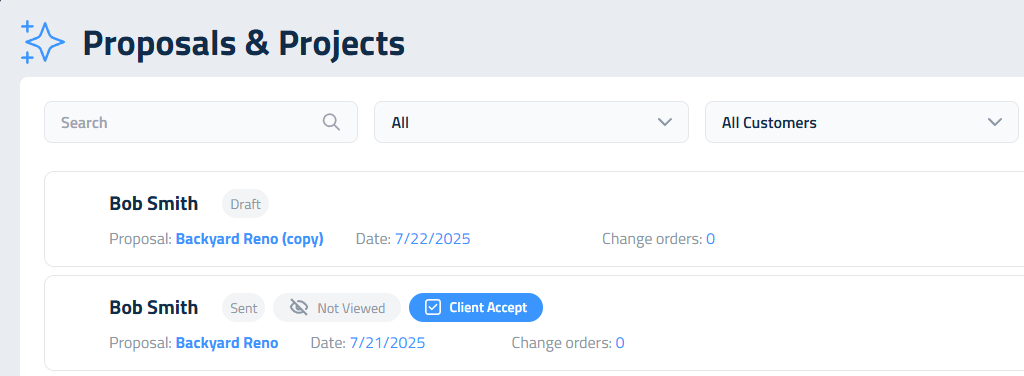 Figure 1: Client Accept button for in person proposal presentation.